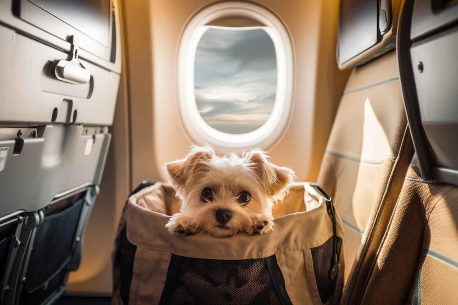 Persona viajando con su mascota en guacal en un aeropuerto rumbo a Colombia
